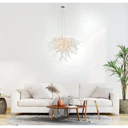 image-Frosted White Blown Glass Chandelier
