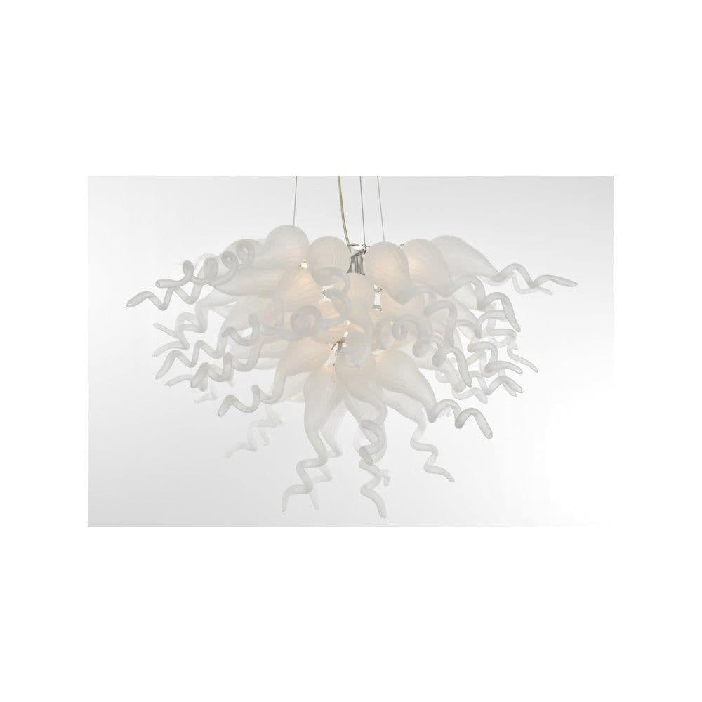 image-Frosted White Blown Glass Chandelier