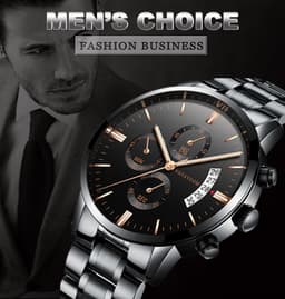 image-VA VOOM Calendar Quartz Watch Men Black 43mm