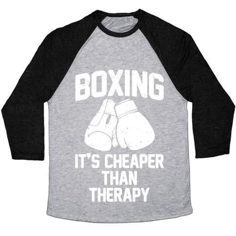 image-BOXING IT'S CHEAPER THAN THERAPY UNISEX TRI-BLEND BASEBALL TEE
