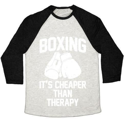 image-BOXING IT'S CHEAPER THAN THERAPY UNISEX TRI-BLEND BASEBALL TEE
