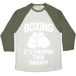 image-BOXING IT'S CHEAPER THAN THERAPY UNISEX TRI-BLEND BASEBALL TEE