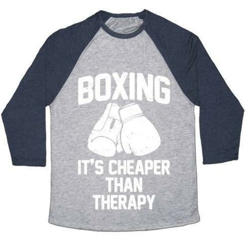 image-BOXING IT'S CHEAPER THAN THERAPY UNISEX TRI-BLEND BASEBALL TEE