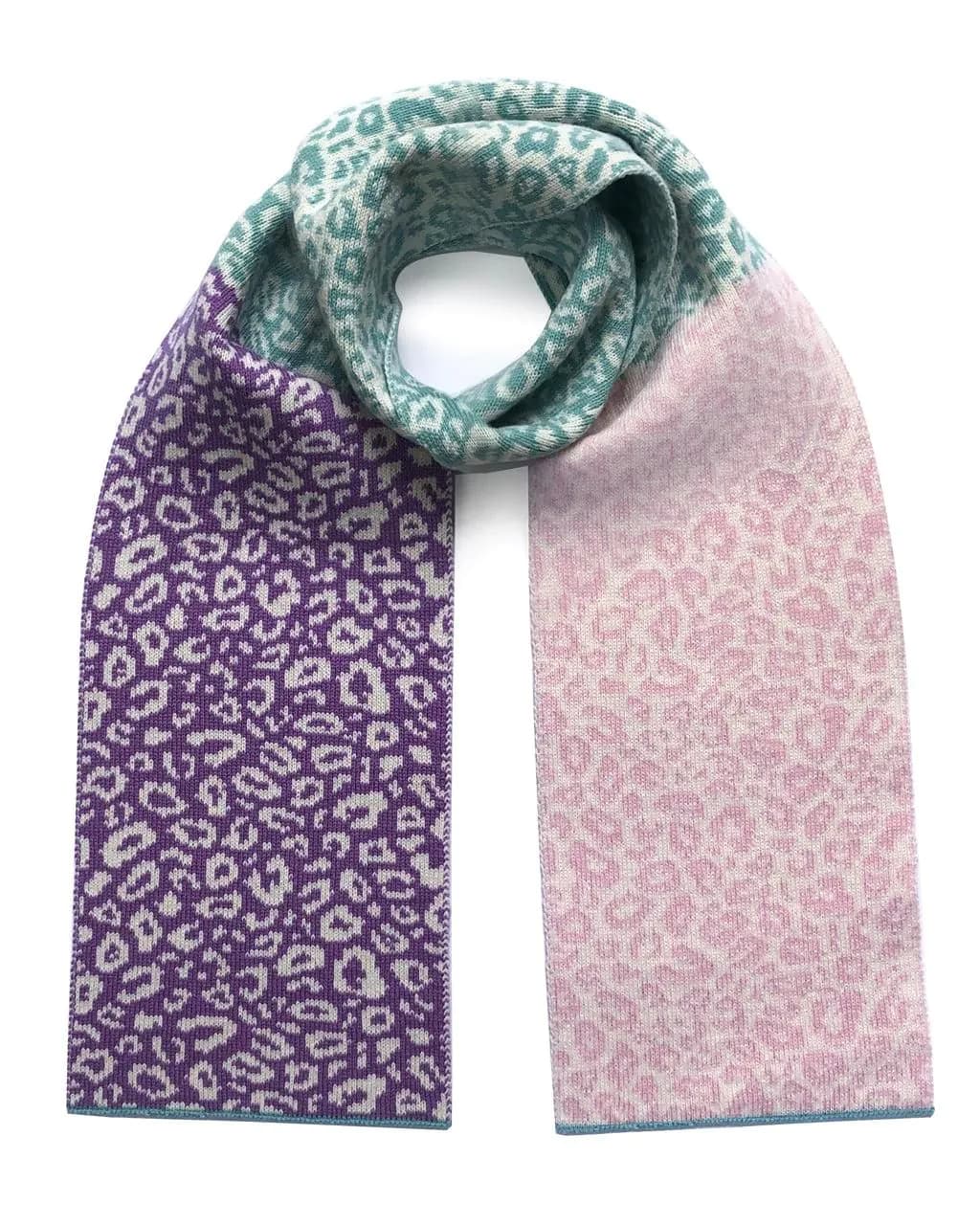 image-Leopard Block Colour Wool & Cashmere Scarf Pastel