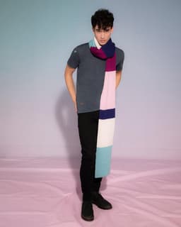 image-Ribbed Colour Block Wool & Cashmere Scarf