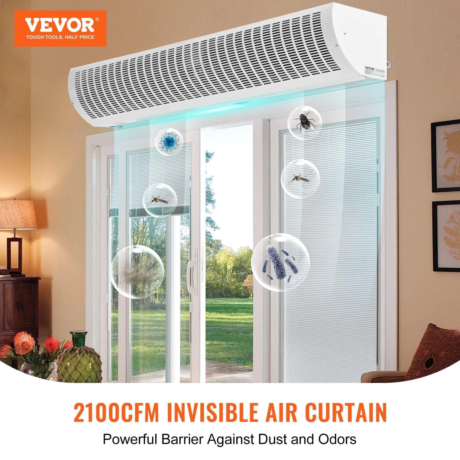 image-VEVOR Rideau d'air intérieur commercial 1,5 m, super puissance, 2 vitesses, 3566 m³/h, rideaux d'air muraux pour portes, ventilateur intérieur de porte avec interrupteur de fin de course robuste