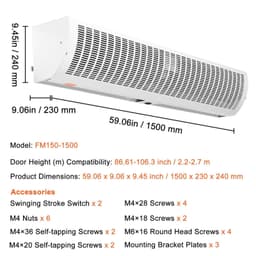 image-VEVOR Rideau d'air intérieur commercial 1,5 m, super puissance, 2 vitesses, 3566 m³/h, rideaux d'air muraux pour portes, ventilateur intérieur de porte avec interrupteur de fin de course robuste