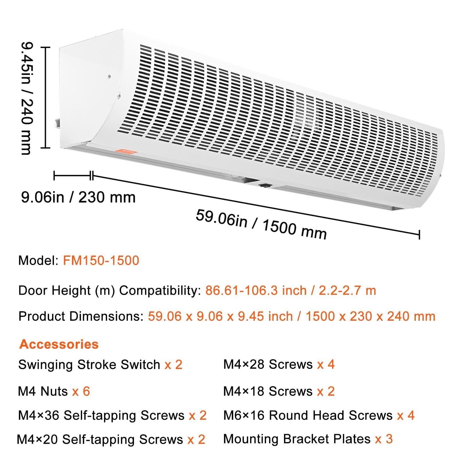 image-VEVOR Rideau d'air intérieur commercial 1,5 m, super puissance, 2 vitesses, 3566 m³/h, rideaux d'air muraux pour portes, ventilateur intérieur de porte avec interrupteur de fin de course robuste