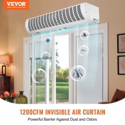image-VEVOR Rideau d'air intérieur commercial de 0,9 m, super puissance, 2 vitesses, 2038 m³/h, rideaux d'air muraux certifiés UL pour portes, ventilateur intérieur sur porte avec interrupteur de fin de cou