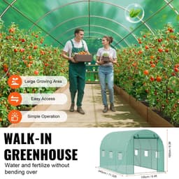 image-VEVOR Serre Tunnel Jardin, 345x195x192 cm, Tente Abri Plantes avec Cadre en Acier Galvanisé, Couverture en PE Verte, Porte à Glissière Enroulable, 6 Fenêtres, pour Extérieur Cultiver Légumes Fleurs