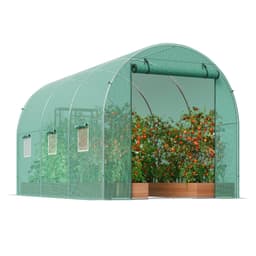 image-VEVOR Serre Tunnel Jardin, 345x195x192 cm, Tente Abri Plantes avec Cadre en Acier Galvanisé, Couverture en PE Verte, Porte à Glissière Enroulable, 6 Fenêtres, pour Extérieur Cultiver Légumes Fleurs