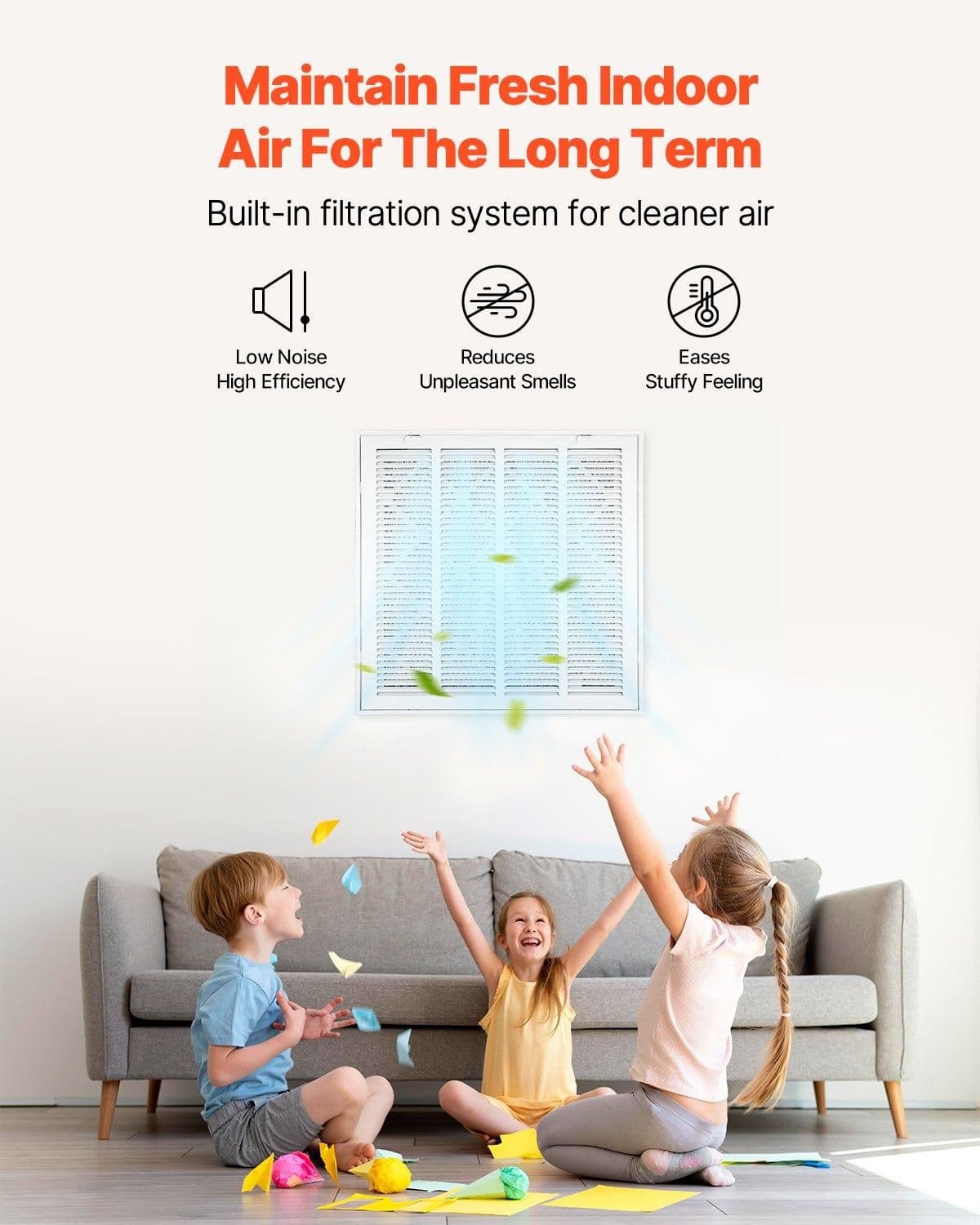 image-VEVOR Grille de Retour d'Air avec Filtre pour Ouverture de Conduit 50,5 x 50,5 cm, Grille de Ventilation de Retour d'Air Murale, en Acier Revêtement en Poudre, pour Amélioration de la Ventilation