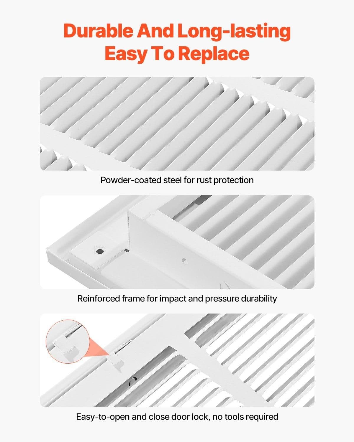 image-VEVOR Grille de Retour d'Air avec Filtre pour Ouverture de Conduit 50,5 x 50,5 cm, Grille de Ventilation de Retour d'Air Murale, en Acier Revêtement en Poudre, pour Amélioration de la Ventilation