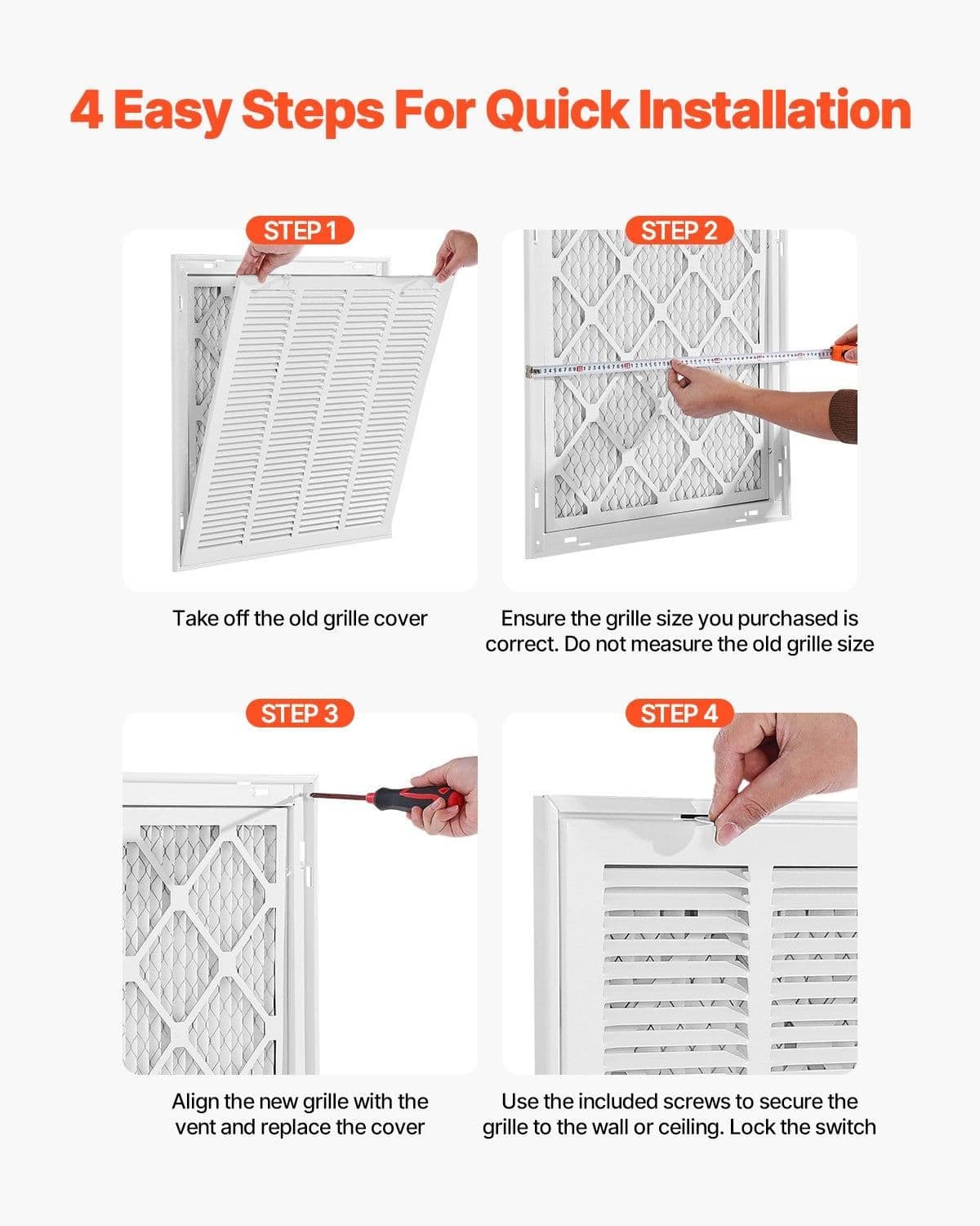 image-VEVOR Grille de Retour d'Air avec Filtre pour Ouverture de Conduit 50,5 x 50,5 cm, Grille de Ventilation de Retour d'Air Murale, en Acier Revêtement en Poudre, pour Amélioration de la Ventilation