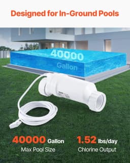 image-VEVOR Système de chloration d'eau salée, pour piscines creusées de 151,4 kL, cellule de chloration de piscine, compatible avec Hayward W3T-Cell-15 (T15), 28,7 g/h, avec ligne électrique 4,6 m, blanc