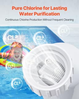 image-VEVOR Système de chloration d'eau salée, pour piscines creusées de 151,4 kL, cellule de chloration de piscine, compatible avec Hayward W3T-Cell-15 (T15), 28,7 g/h, avec ligne électrique 4,6 m, blanc