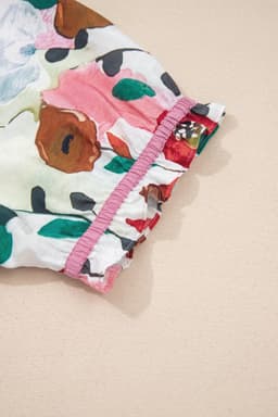image-Pink V Neck Puff Sleeve Plus Size Floral Blouse