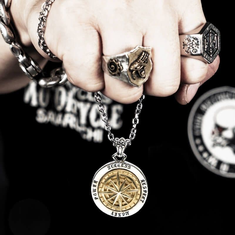 image-GothicLolita Compass Pendant Necklace - Gold Stainless Steel