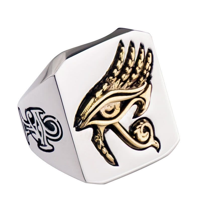 image-Original Design Cross-border Order Eye of Horus Ring Titanium Steel Hot Sale Net Red Retro Hip Hop Men's Jewelry