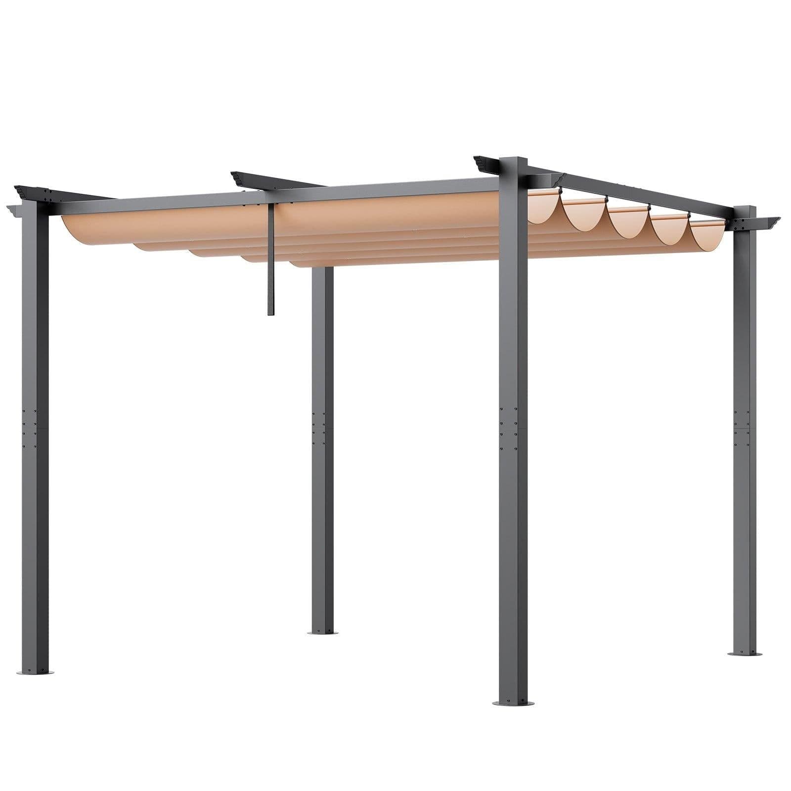 image-VEVOR Pergola rétractable extérieure 3 x 3 m, tonnelle de jardin en aluminium avec auvent, pergola moderne avec pare-soleil en tissu polyester épais pour patios, jardin, terrasse, arrière-cours, beige