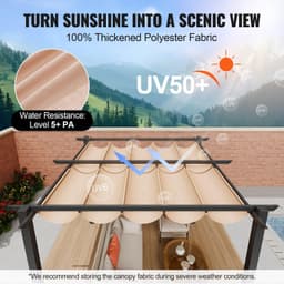image-VEVOR Pergola rétractable extérieure 3 x 3 m, tonnelle de jardin en aluminium avec auvent, pergola moderne avec pare-soleil en tissu polyester épais pour patios, jardin, terrasse, arrière-cours, beige