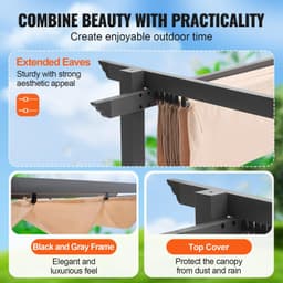 image-VEVOR Pergola rétractable extérieure 3 x 3 m, tonnelle de jardin en aluminium avec auvent, pergola moderne avec pare-soleil en tissu polyester épais pour patios, jardin, terrasse, arrière-cours, beige