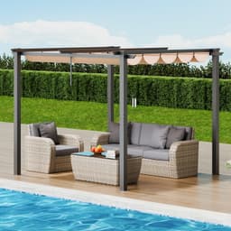 image-VEVOR Pergola rétractable extérieure 3 x 3 m, tonnelle de jardin en aluminium avec auvent, pergola moderne avec pare-soleil en tissu polyester épais pour patios, jardin, terrasse, arrière-cours, beige
