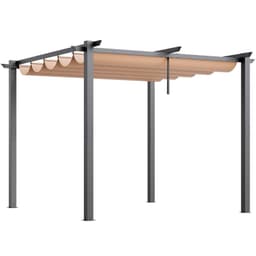 image-VEVOR Pergola rétractable extérieure 3 x 3 m, tonnelle de jardin en aluminium avec auvent, pergola moderne avec pare-soleil en tissu polyester épais pour patios, jardin, terrasse, arrière-cours, beige