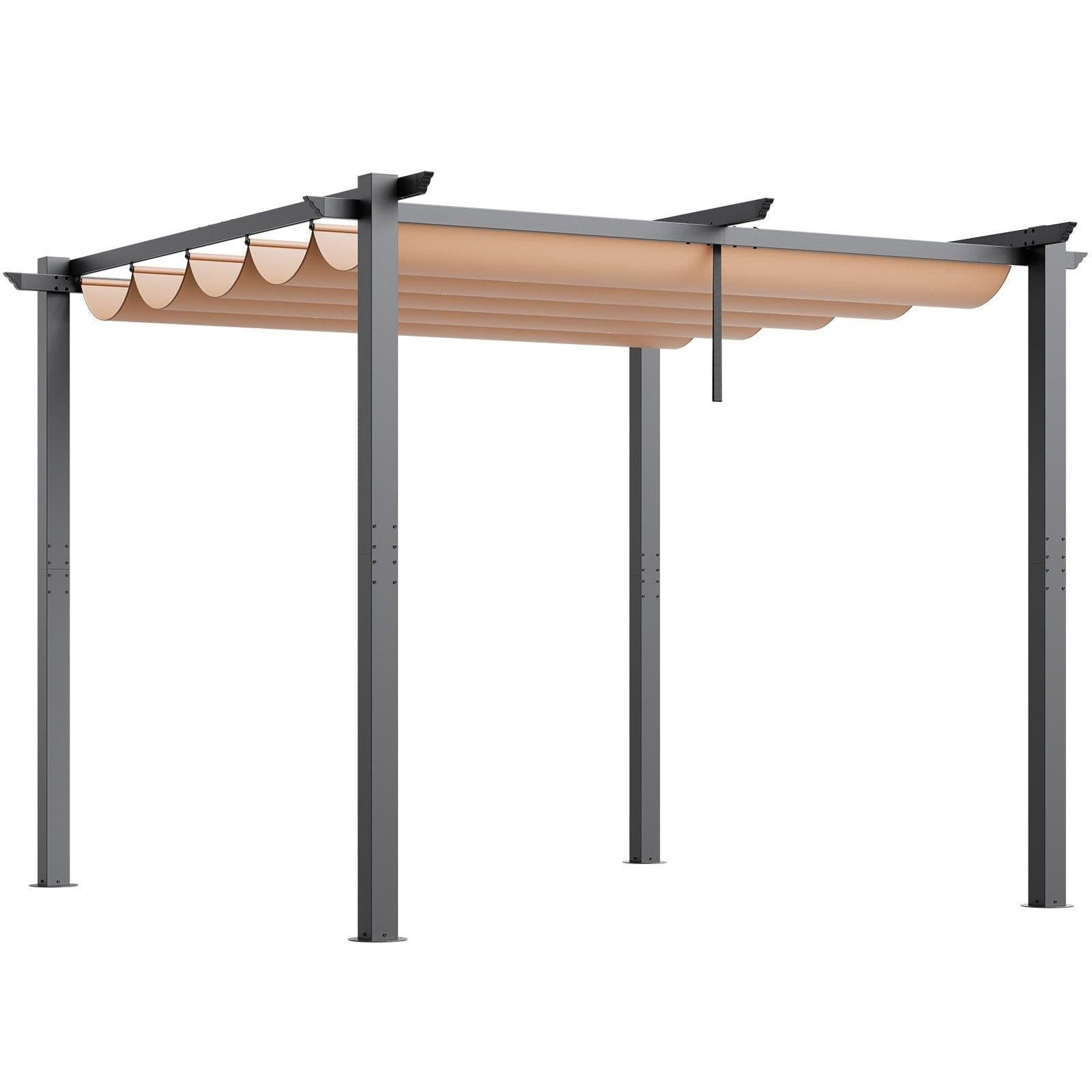 image-VEVOR Pergola rétractable extérieure 3 x 3 m, tonnelle de jardin en aluminium avec auvent, pergola moderne avec pare-soleil en tissu polyester épais pour patios, jardin, terrasse, arrière-cours, beige