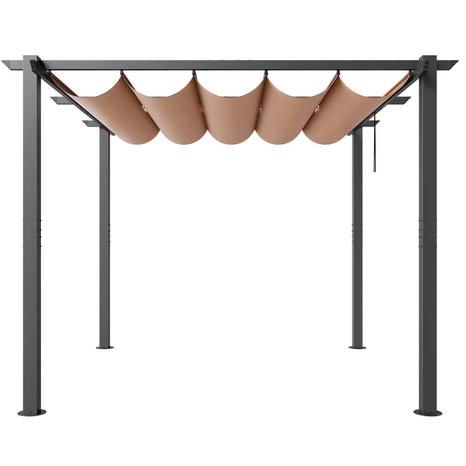 image-VEVOR Pergola rétractable extérieure 3 x 3 m, tonnelle de jardin en aluminium avec auvent, pergola moderne avec pare-soleil en tissu polyester épais pour patios, jardin, terrasse, arrière-cours, beige