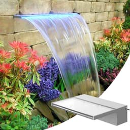 image-VEVOR Cascade Lame d'Eau Rectangulaire 11,8x3,2x8,1 pouces, Cascade de Piscine Lumière Bleue, Fontaine de Piscine Rectangulaire Déversoir de Fontaine Débit d'Eau Constant