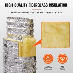 image-VEVOR Tuyau Flexible Isolé 130x7620 mm Conduit d'Aération Isolant Thermique en Aluminium PET avec 2 Colliers de Serrage Protection à Trois Couches pour Ventilation, Chauffage, Refroidissement, R-4.2