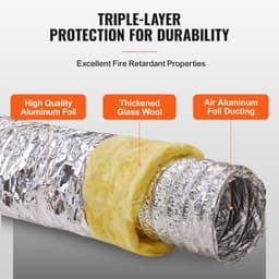 image-VEVOR Tuyau Flexible Isolé 130x7620 mm Conduit d'Aération Isolant Thermique en Aluminium PET avec 2 Colliers de Serrage Protection à Trois Couches pour Ventilation, Chauffage, Refroidissement, R-4.2