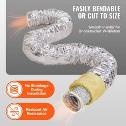 image-VEVOR Tuyau Flexible Isolé 130x7620 mm Conduit d'Aération Isolant Thermique en Aluminium PET avec 2 Colliers de Serrage Protection à Trois Couches pour Ventilation, Chauffage, Refroidissement, R-4.2