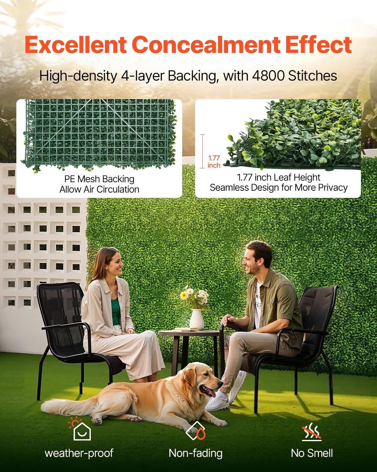 image-VEVOR Mur Végétal Artificiel, 300x100 cm, Panneau Mural Décoratif Herbe de Milan Emboîtable, pour Décoration Intérieure et Extérieure, Couverture de Clôture Intimité en Lierre, Brise-vue Mural Jardin