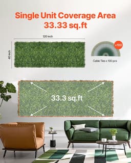 image-VEVOR Mur Végétal Artificiel, 300x100 cm, Panneau Mural Décoratif Herbe de Milan Emboîtable, pour Décoration Intérieure et Extérieure, Couverture de Clôture Intimité en Lierre, Brise-vue Mural Jardin