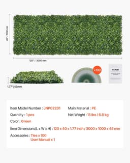 image-VEVOR Mur Végétal Artificiel, 300x100 cm, Panneau Mural Décoratif Herbe de Milan Emboîtable, pour Décoration Intérieure et Extérieure, Couverture de Clôture Intimité en Lierre, Brise-vue Mural Jardin