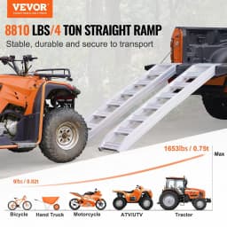 image-VEVOR Rampes de Chargement en Alu, Charge 4 t, Rampe d’Accès avec Extrémité de Fixation Supérieure à Crochet, Rail de Chargement pour Moto, Tracteur, VTT, Camion, Tondeuse à Gazon, 183x38 cm, 2PCs