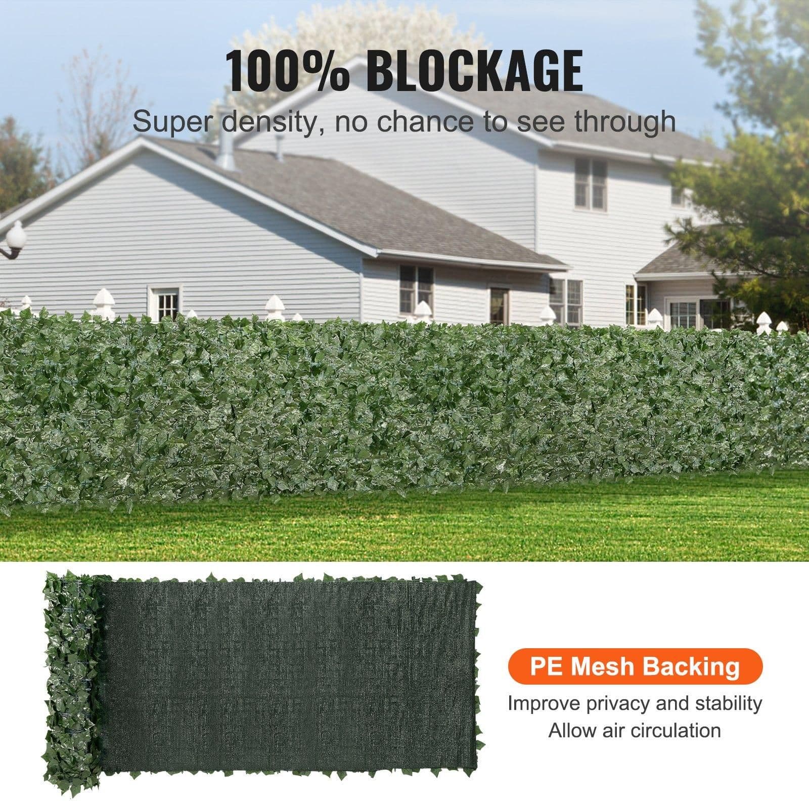 image-VEVOR Haie Artificielle 99x401 cm Brise Vue Clôture de Lierre Artificiel Intimité Support en Tissu Maillé et Joint Renforcé Déco Fausses Feuilles pour Jardin, Extérieur, Cour, Balcon, Terrasse, Patio