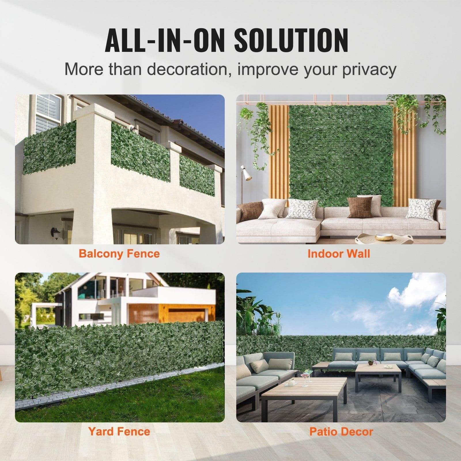 image-VEVOR Haie Artificielle 99x401 cm Brise Vue Clôture de Lierre Artificiel Intimité Support en Tissu Maillé et Joint Renforcé Déco Fausses Feuilles pour Jardin, Extérieur, Cour, Balcon, Terrasse, Patio