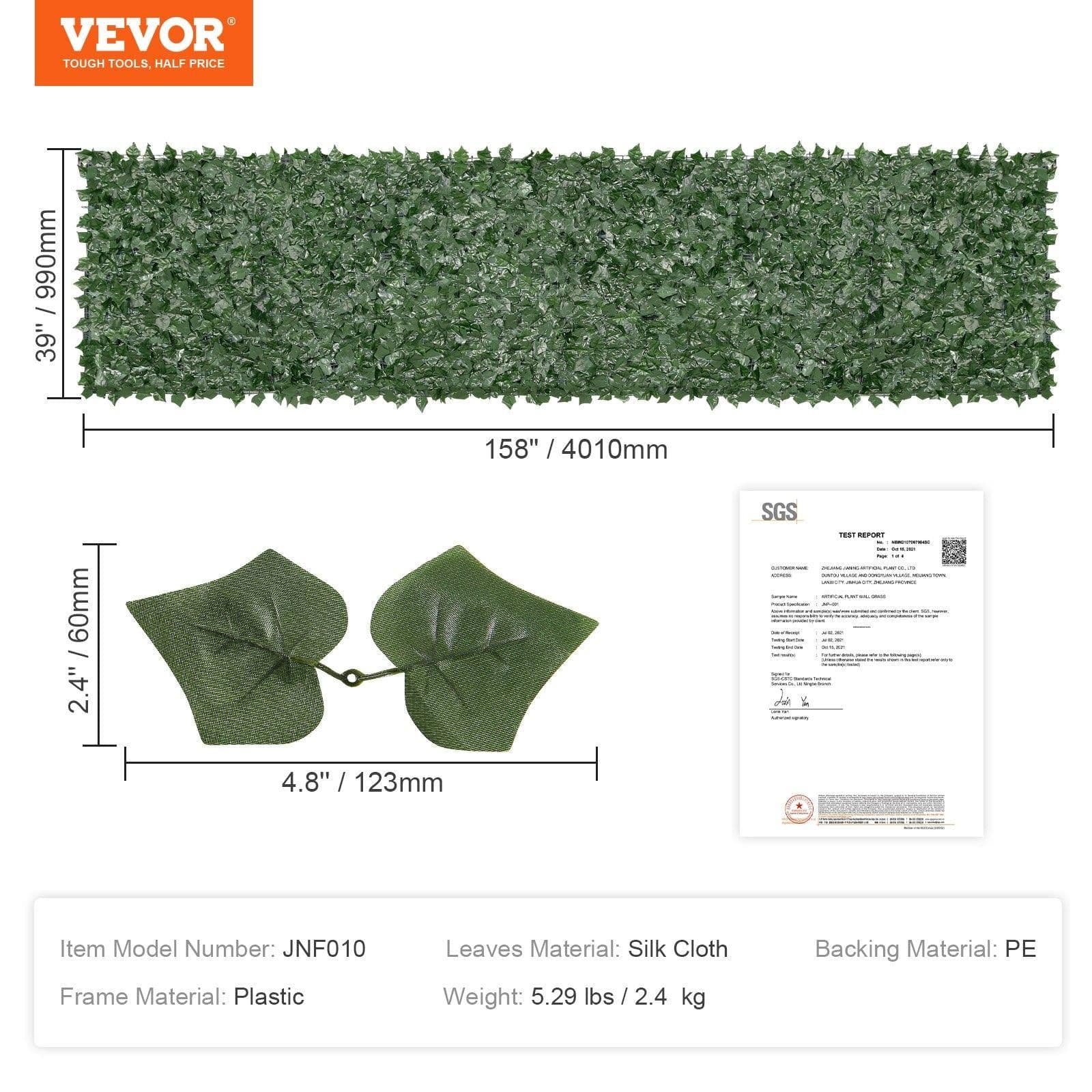 image-VEVOR Haie Artificielle 99x401 cm Brise Vue Clôture de Lierre Artificiel Intimité Support en Tissu Maillé et Joint Renforcé Déco Fausses Feuilles pour Jardin, Extérieur, Cour, Balcon, Terrasse, Patio