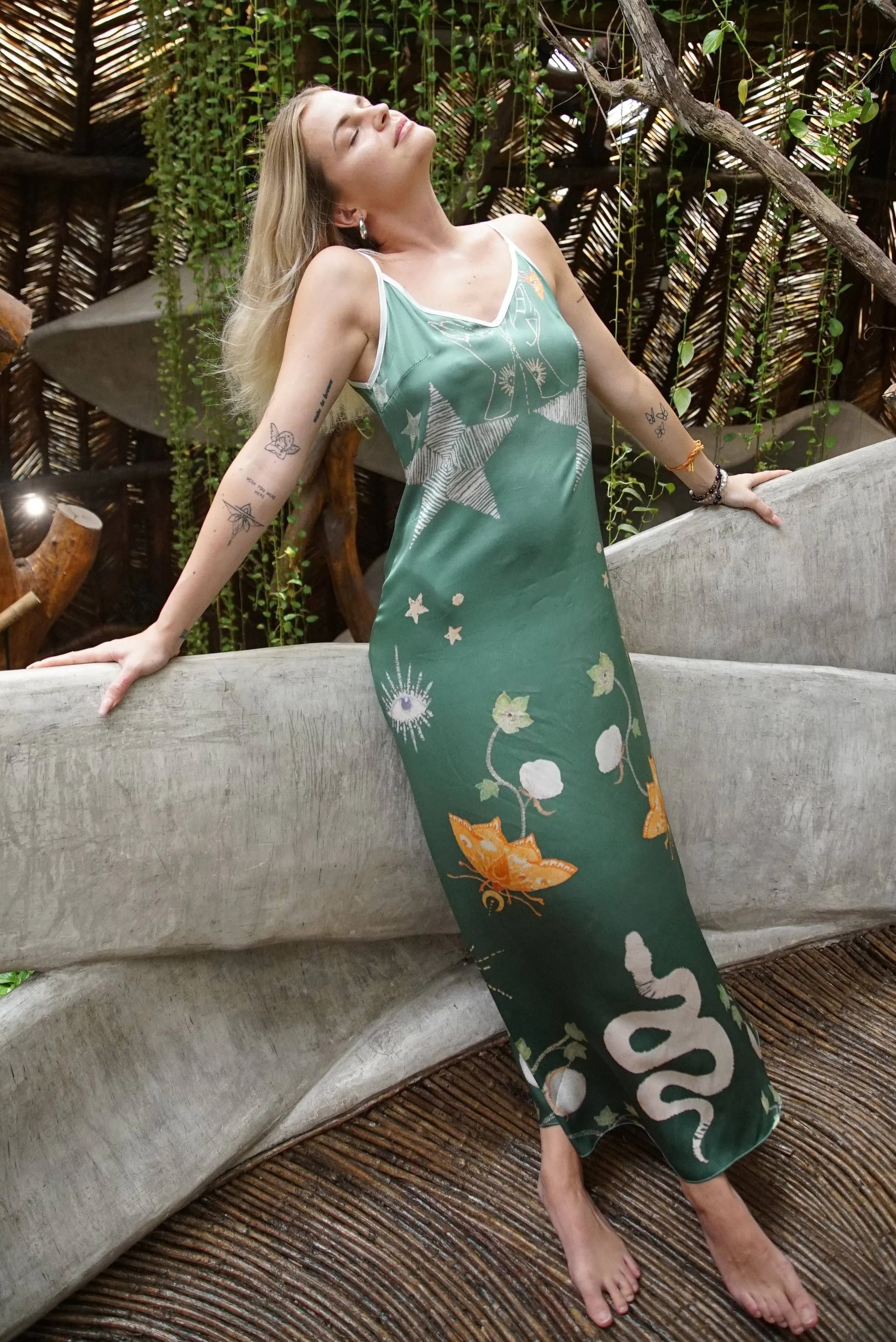 image-Andromeda Silk Dress in Jungle Altar