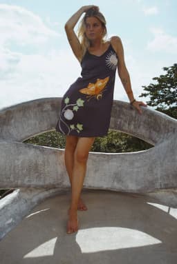 image-Vela Silk Slip Dress in Black Jungle Butterfly
