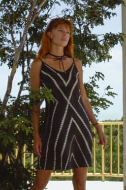 image-Vela Silk Slip Dress in Striped Shibori