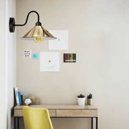 image-French Gold Wall Light Fixture,Black Wall Sconce E27 Base Socket Screw Type Wall Mounted Swan Neck Cone Shape Shade