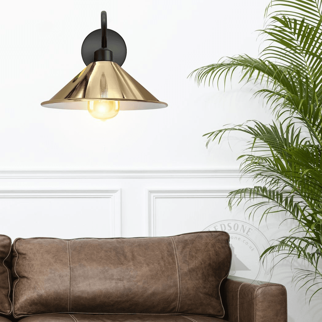 image-French Gold Wall Light Fixture,Black Wall Sconce E27 Base Socket Screw Type Wall Mounted Swan Neck Cone Shape Shade