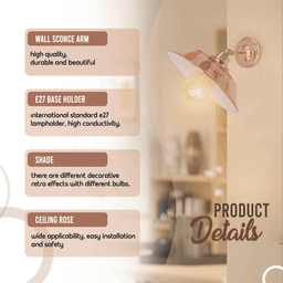 image-Vintage Industrial Rose Gold Retro Wall light Sturdy Metal Lamp Shade Lights Classic Style Electroplated Finish E27 lamp