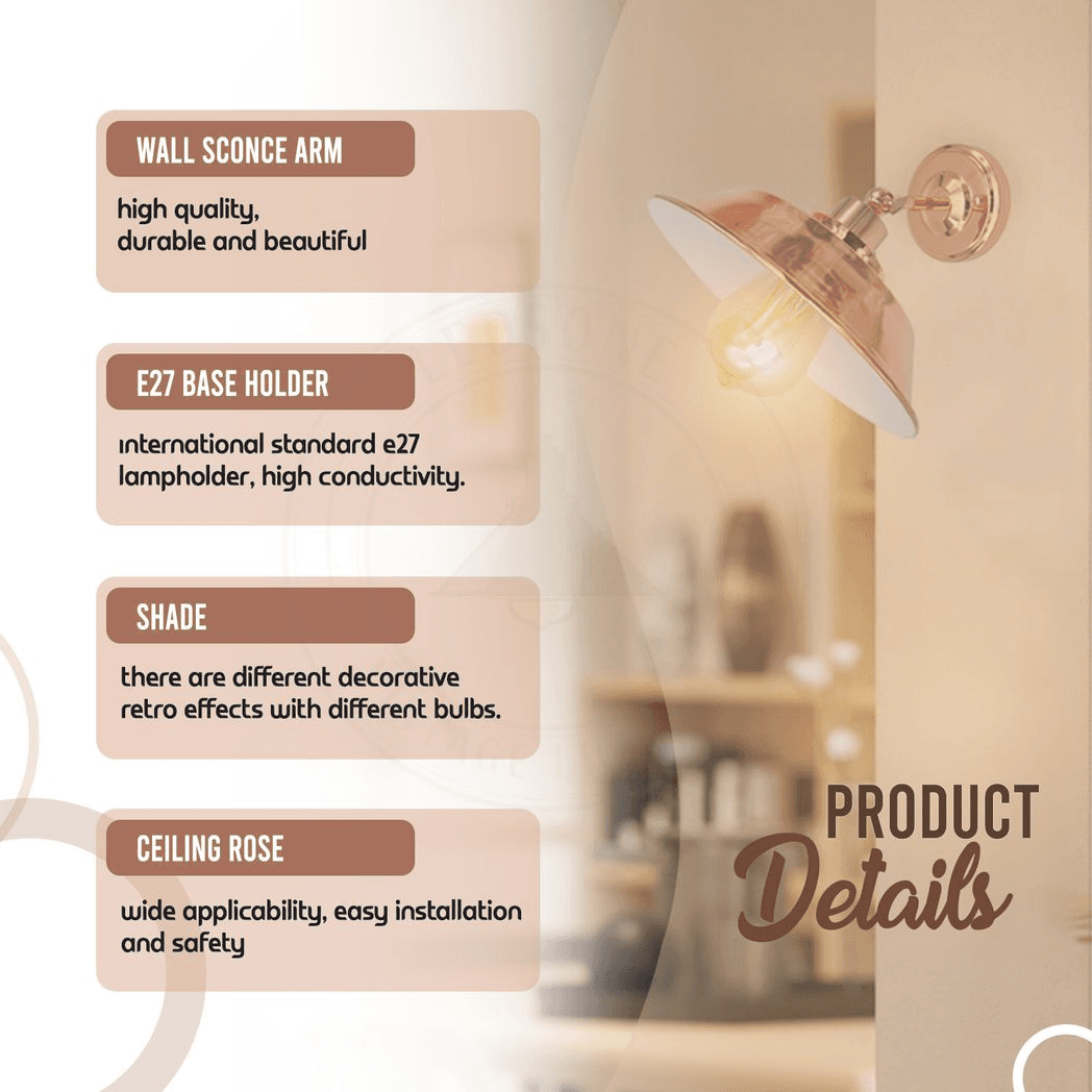 image-Vintage Industrial Rose Gold Retro Wall light Sturdy Metal Lamp Shade Lights Classic Style Electroplated Finish E27 lamp