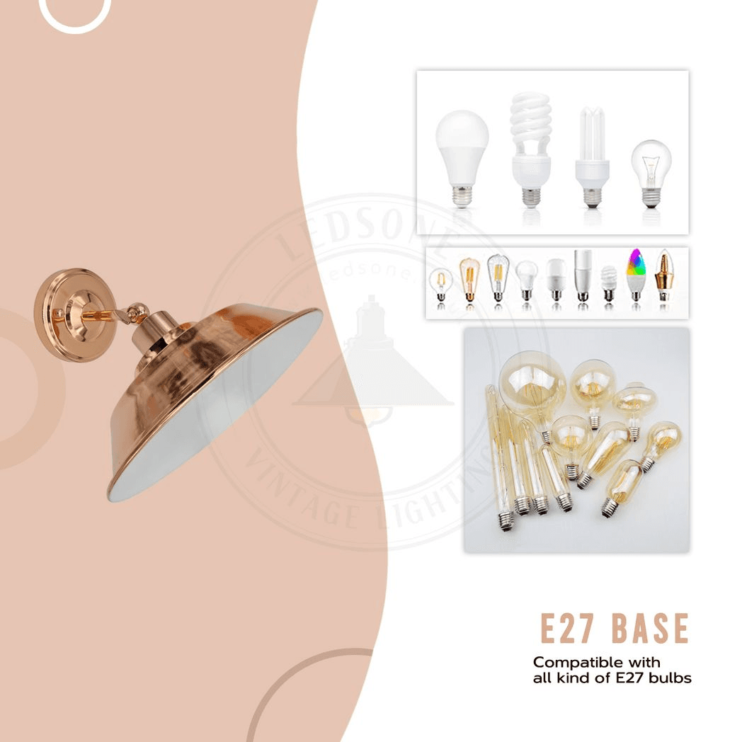 image-Vintage Industrial Rose Gold Retro Wall light Sturdy Metal Lamp Shade Lights Classic Style Electroplated Finish E27 lamp