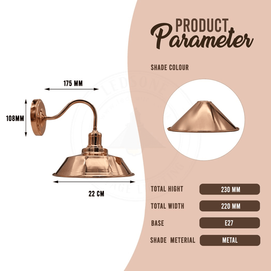 image-Vintage Industrial Rose Gold Retro Wall light Sturdy Metal Lamp Shade Lights Classic Style Electroplated Finish E27 lamp